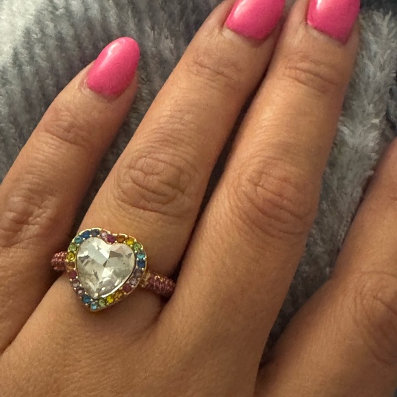 Kurt Geiger London Pink Heart-Shaped Multicolor Gemstone Ring - Picture 4 of 7